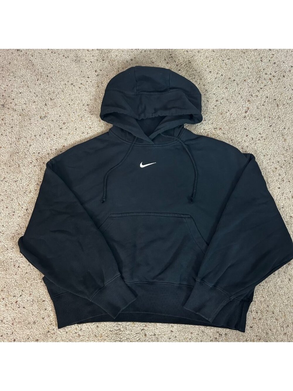 Nike Black Center Swoosh Hoodie Sweatshirt Oversized Fleece Line Size XS Women's